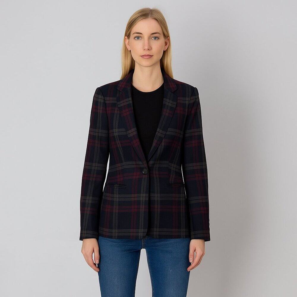 2/$30 Express Classic Plaid Blazer Suit Jacket Navy Red 0 #A0506 TRB3